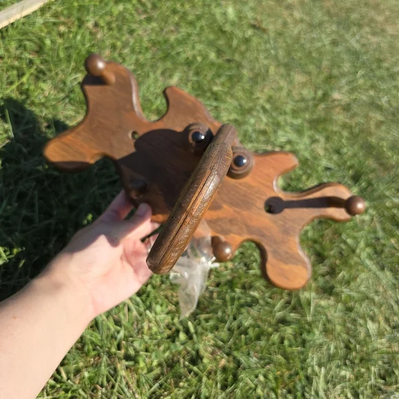 CHILD'S WOODEN MOOSE HEAD CLOTHES COAT HAT RACK 12" LONG, WALL MOUNTED - Picture 1 of 13